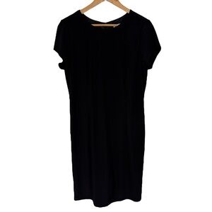 Joan Rivers Slinky Black Dress Sz 12 Knee Length Short Sleeve Fitted Classic EUC